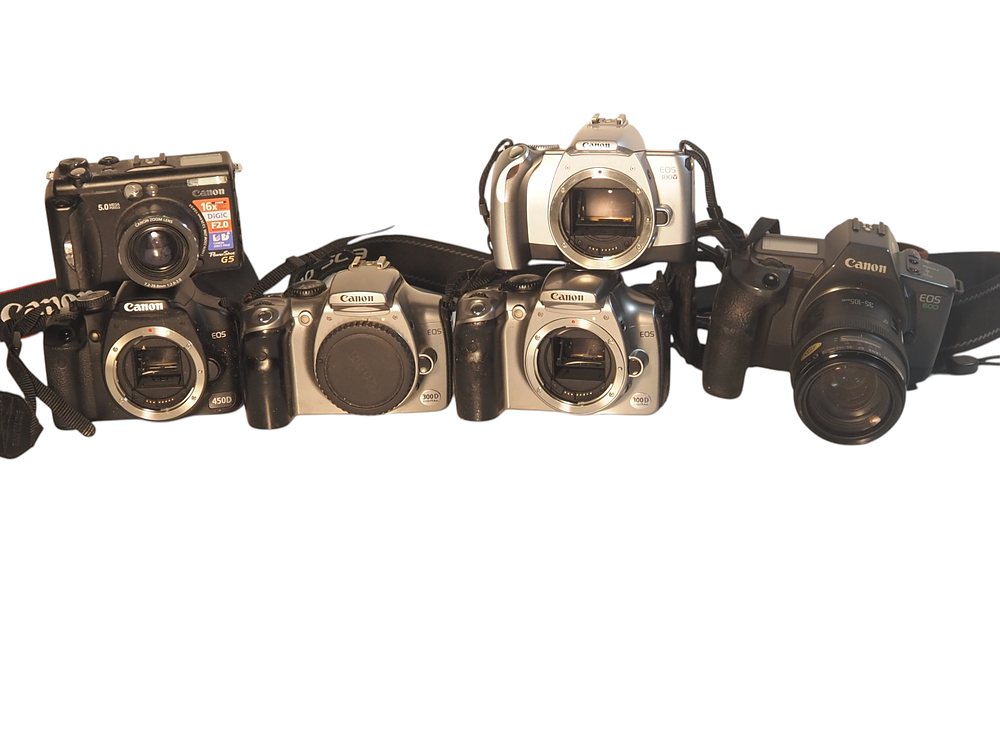 Lot 192: Lot of 6 Canon Cameras PowerShot G5 EOS 450D 300D 300V 500 Film and Digital