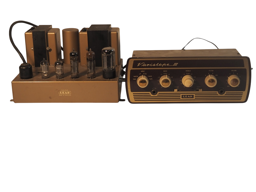Lot 252: Leak TL12 Plus mono valve power amplifier matched with Leak Varislope III stereo preamplifier