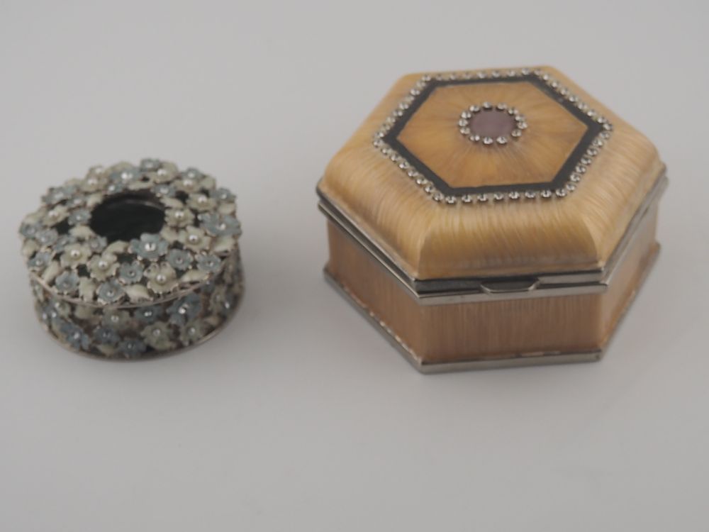Lot 342: Two Decorative Trinket Boxes Plus Silver Tone Charm Bracelet Three Piece Set