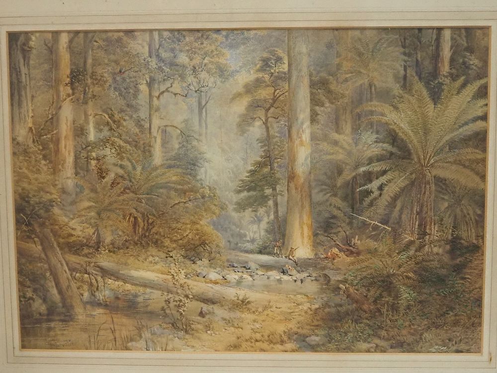 Lot 295c: Nicholas Chevalier 1828 1902 Australian Forest Landscape 1875 Signed Watercolour painting