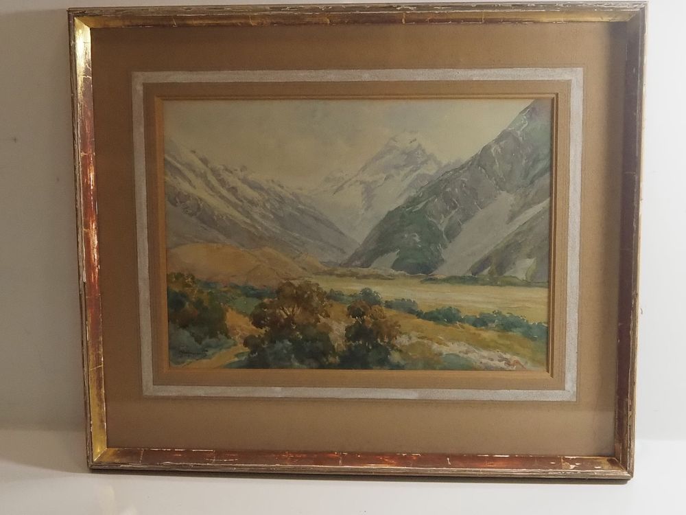 Lot 295d: Framed Watercolour Mount Cook New Zealand By Charles Henry Howorth