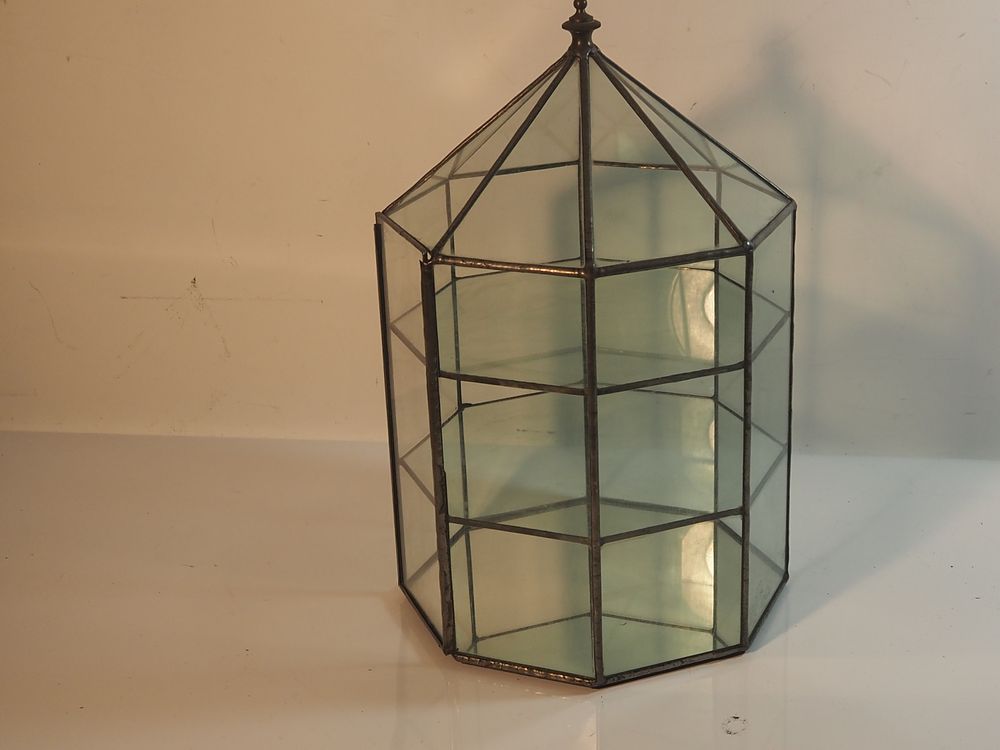 Lot 357: Vintage Octagonal Glass Display Case Three Tier Shelves Mirrored