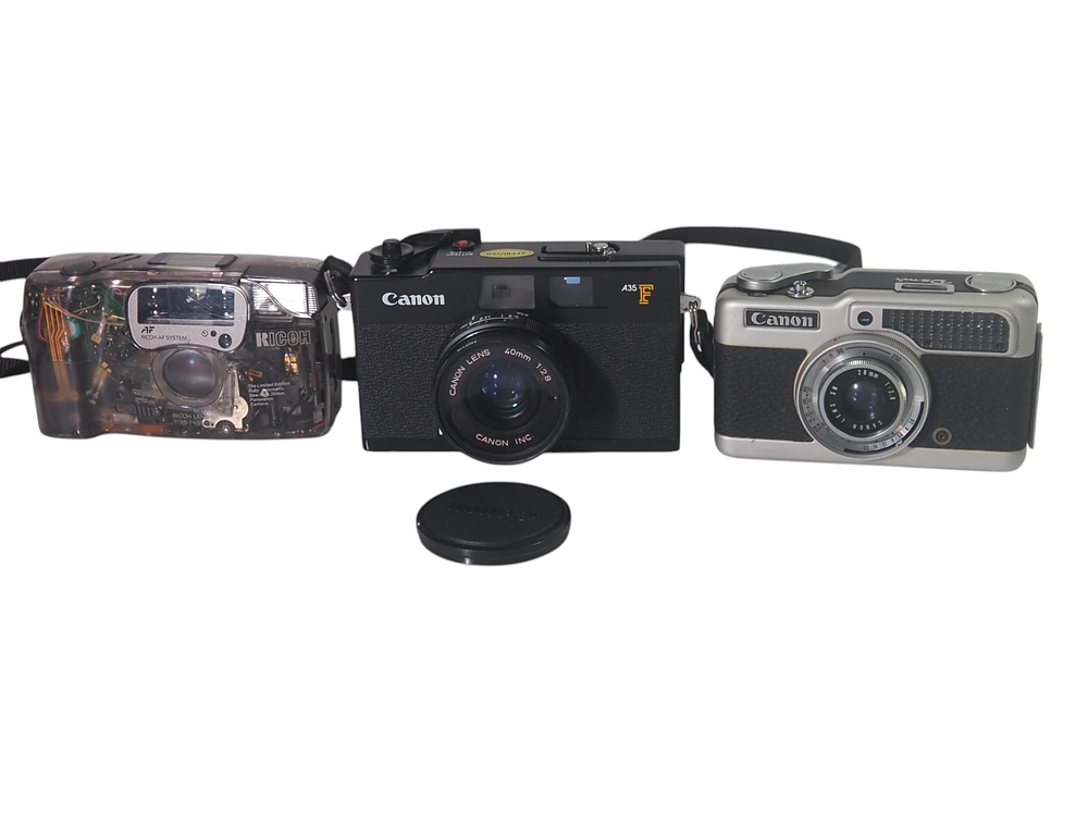 Lot 8: Ricoh FF9SD Skeleton Limited Edition Canon A35F Canon Demi 35mm Film Cameras