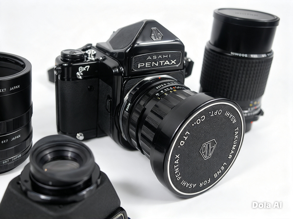 Lot 26: Asahi Pentax 6x7 Medium Format Camera 2 Lenses Full Kit Hard Case