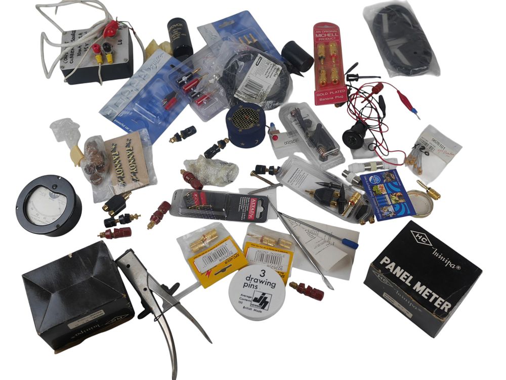 Lot 124: Large Collection Hi Fi Spares Connectors Parts Tannoy Aerovox Mitchell Welborne