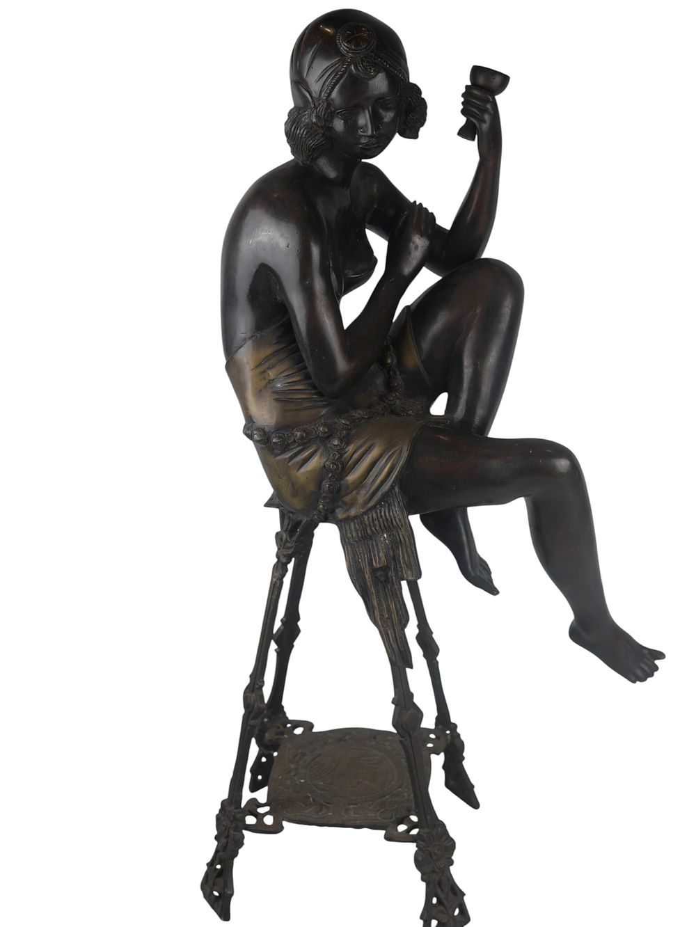 Lot 169: Art Deco Style Bronze Figure Seated Lady On Tall Stool
