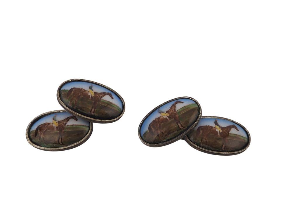 Lot 189: Sonia Spencer Silver Cufflinks Horse and Jockey Design with Box