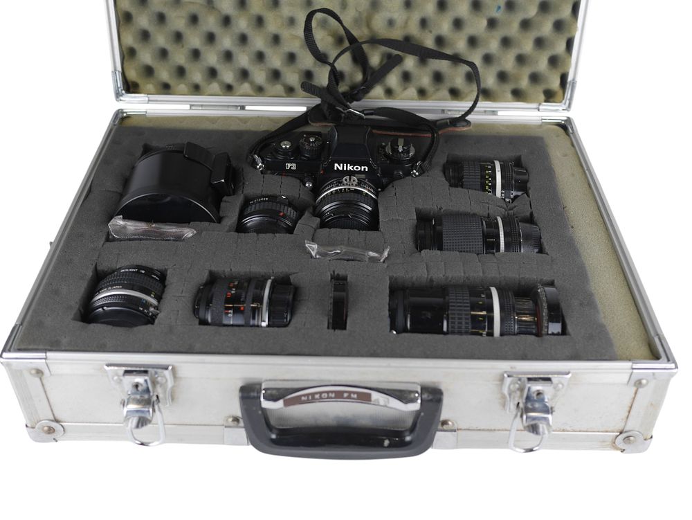 Lot 70: Nikon F3 Camera with Nikkor and Tamron Lenses Aluminium Flight Case
