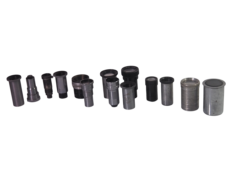 Lot 223: Collection Of 14 Vintage Projection Lenses Including Dallmeyer Elmo Pulkin Bell & Howell Eumig And Taylor Hobson