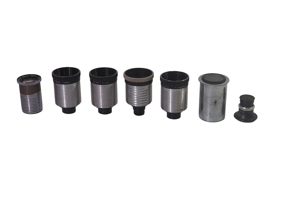 Lot 229: Seven Vintage Projection Lenses — Taylor-Hobson, P. Angénieux, and Assorted Models