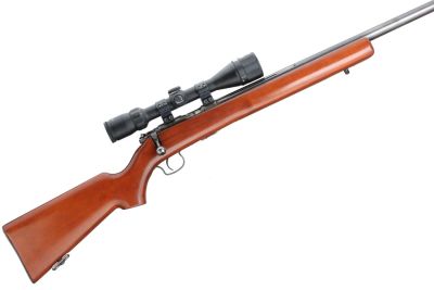 BRNO 
A .22 BOLT ACTION RIFLE Ser No 24620; Metal butt plate, rear sling swivel, plain full 