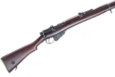 LEE ENFIELD
A BOLT ACTION RIFLE SMLE MK III* Ser No 3941;
Brass butt plate, standard 