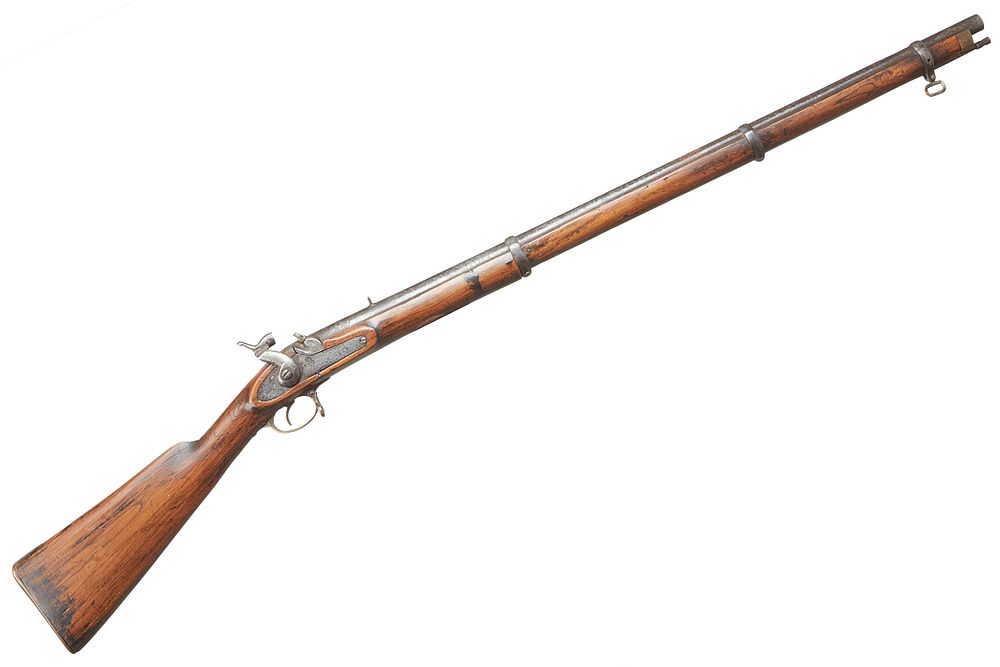 Lot 679: INDIAN
A 16 BORE INDIAN MADE THREE BAND 'ENFIELD ' TYPE PERCUSSION MUSKET. NVN