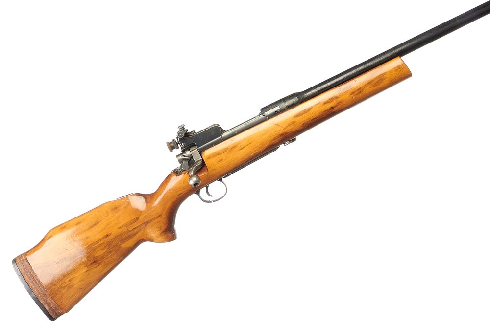 Lot 355: ENFIELD
A 7.62 X 51MM FULTON REGULATED BOLT ACTION TARGET RIFLE BUILT ON A P14 ACTION. SER NO.W209385
Ser No W209385.