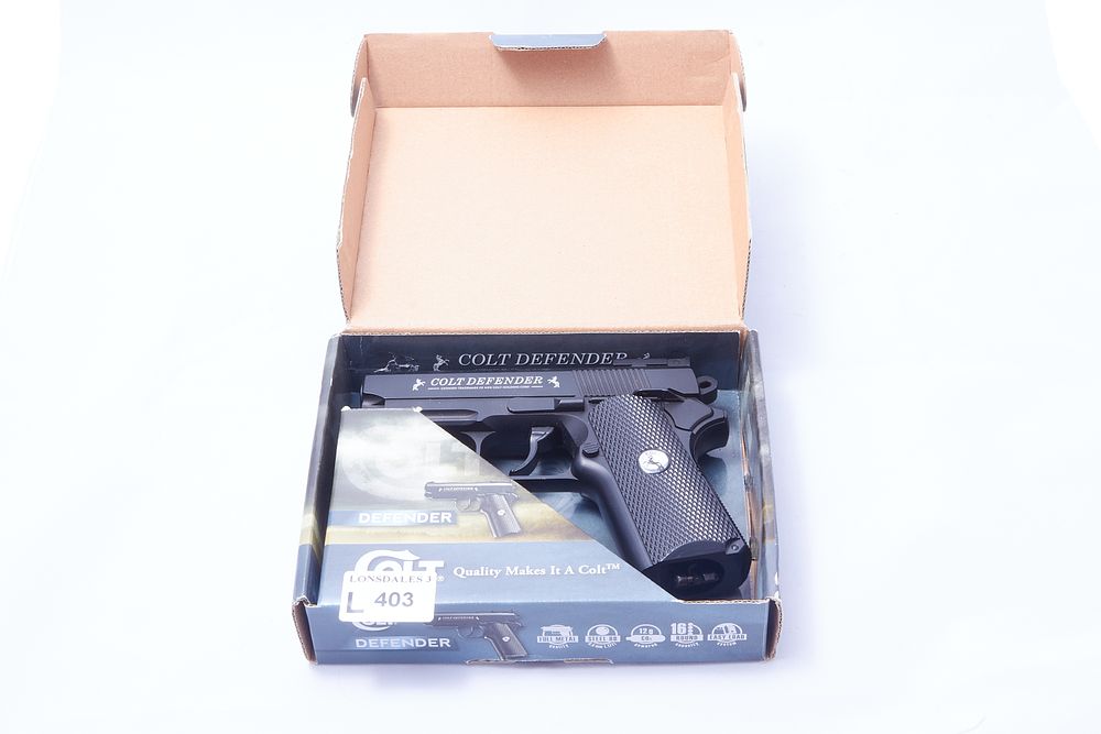Lot 403: COLT
A .177 CAL. COLT DEFENDER AIR PISTOL. 
Ser No 14M25607.