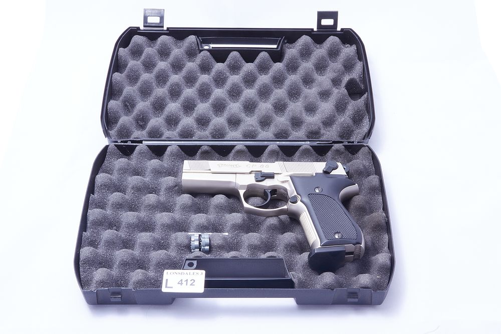 Lot 412: WALTHER
A .177 CAL. WALTHER CP88 AIR PISTOL. 
Ser No A3081929.