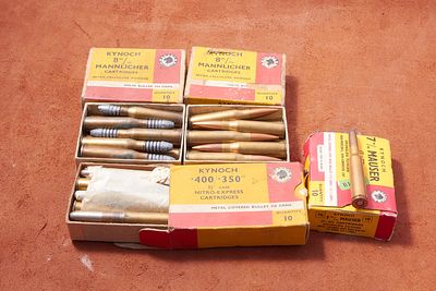 TWENTY ROUNDS OF 8MM MANNLICHER . TEN ROUNDS OF 7MM MAUSER TOGETHER WITH TEN ROUNDS OF 
