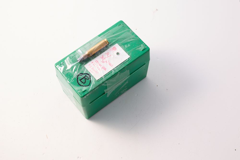 Lot 1331: 23 ROUNDS OF .308 WINCHESTER, MAINLY LAPUA CASED 110 GR SPEER HOLLOW POINT IN AN RCBS CARRY / STORAGE CASE.
