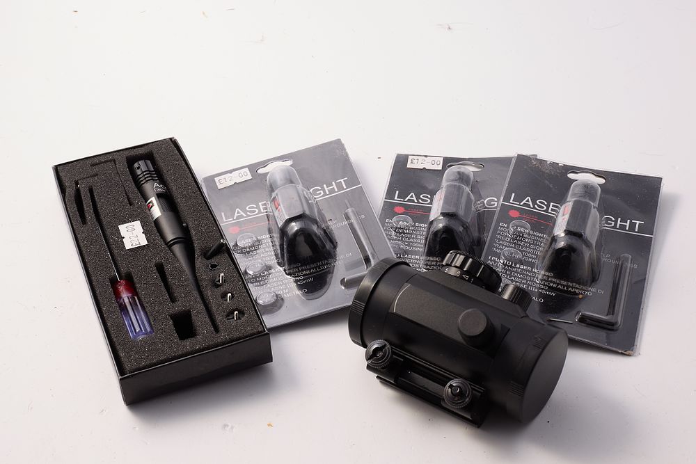 Lot 1307: ASSORTED LASER SIGHTS, LASER BORE SIGHT, AND RED DOT SIGHT