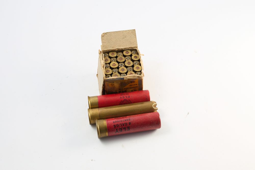 Lot 367: ELEY ALMAC .410, 25 OF, 10 BORE CARTRIDGES AND 4 BORE CARTRIDGE