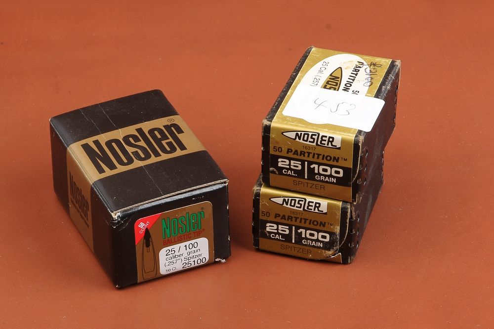 Lot 1545: .25 100 GR. NOSLER BULLETS. APPROXIMATELY 230.