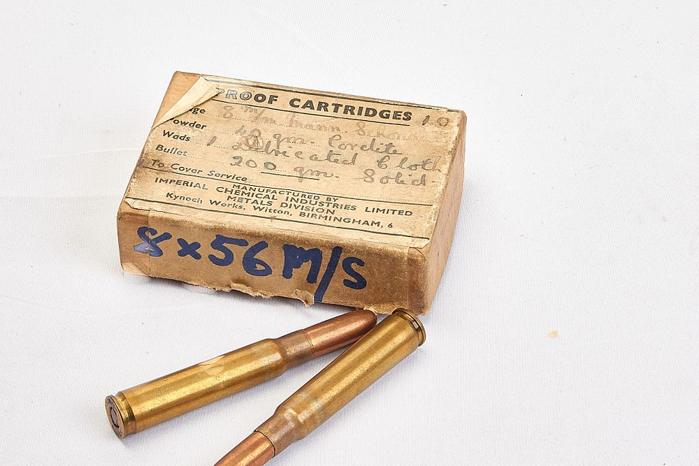 Lot 654: 8MM X 56 M SCH PROOF CARTRIDGES 2 OF 
 
 SECT 1 - FAC OR RFD TO BUY THIS LOT