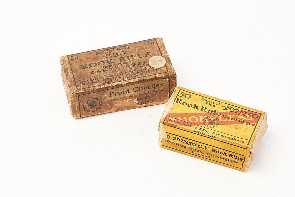 Lot 659: 2 PAPER BOXES .297/250, .320 ROOK 
 1 MARKED PROOF 
 
 SECT 1 - FAC OR RFD TO BUY THIS LOT