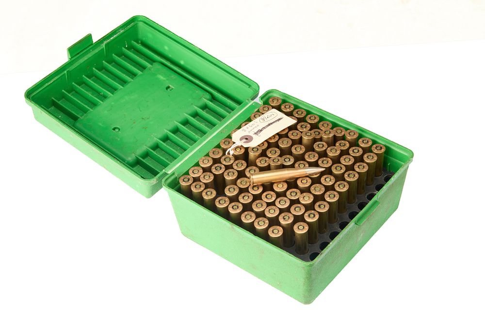 Lot 367: EIGHTY NINE ROUNDS OF 8 X 60 MANNLICHER CARTRIDGES. IN CARRY BOX.