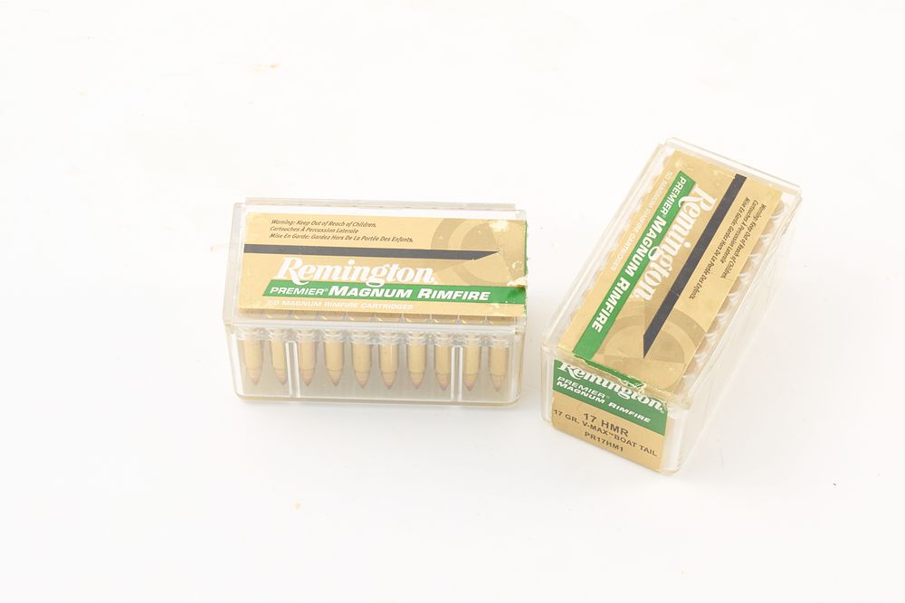 Lot 278: 17 HMR 17 GR. V-MAX BOAT TAIL REMINGTON ITEM # F05J18 100 ROUNDS;