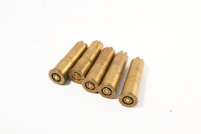 12 14 GREENER BRASS CARTRIDGES 5 of;
Stamped 'GREENER POLICE GUN'. 12 14 GREENER BRASS 