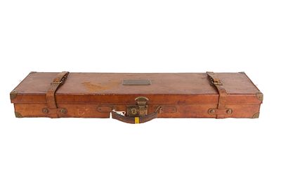 CANVAS DOUBLE CASE. Green canvas, leather trim and straps. Green fabric lining.
