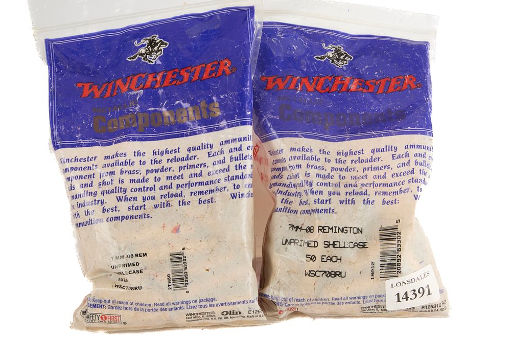Lot 489: WINCHESTER 7MM-08 REM UNPRIMED CASES, 100 OF