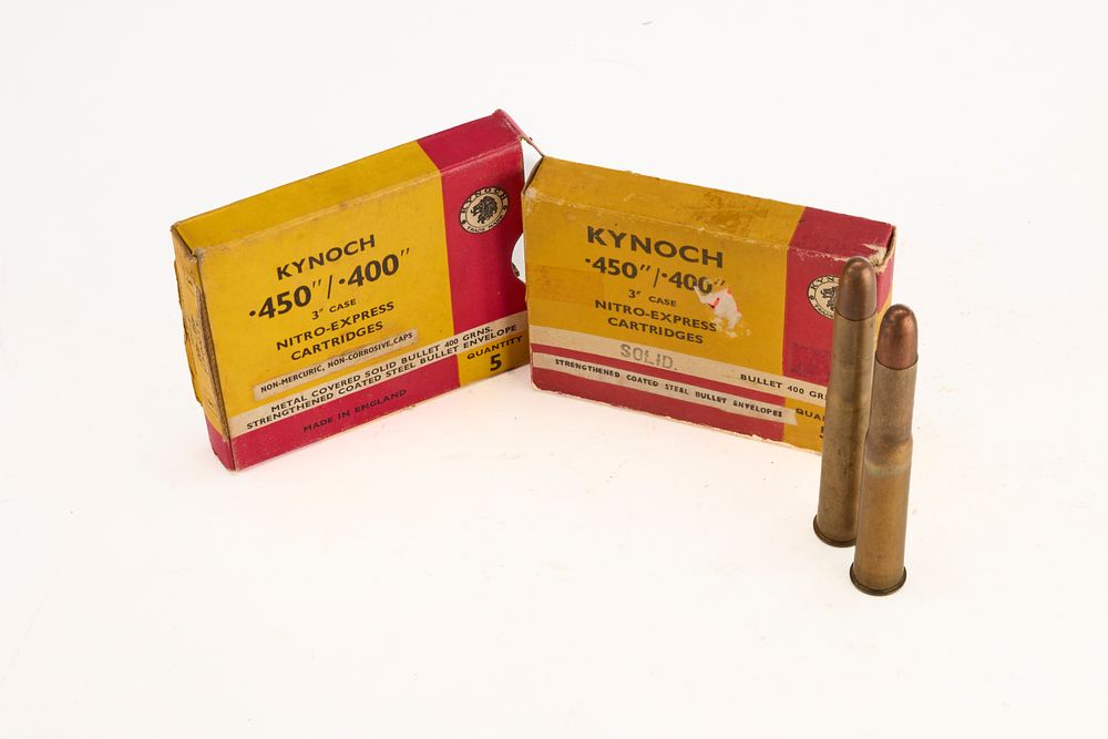 Lot 182: KYNOCH .450/.400 NITRO-EXPRESS CARTRDIGES 400gr SOLID, 7 OF