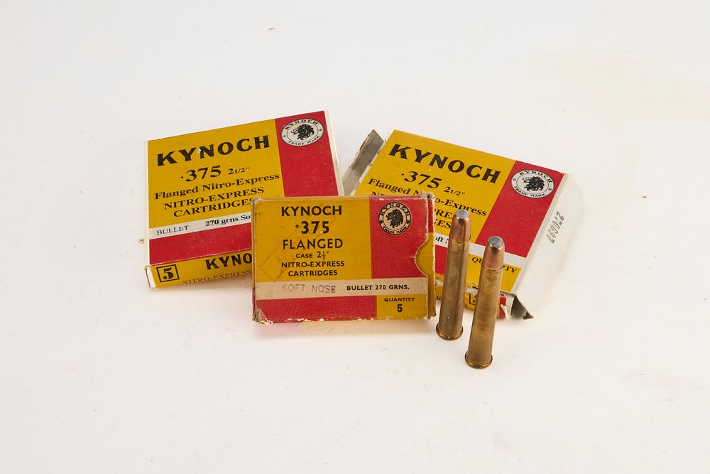 Lot 185: KYNOCH .375 FLANGED CASE 2 1/2" NITRO-EXPRESS CARTRDIGES 270gr SOFT-NOSED, 10 OF