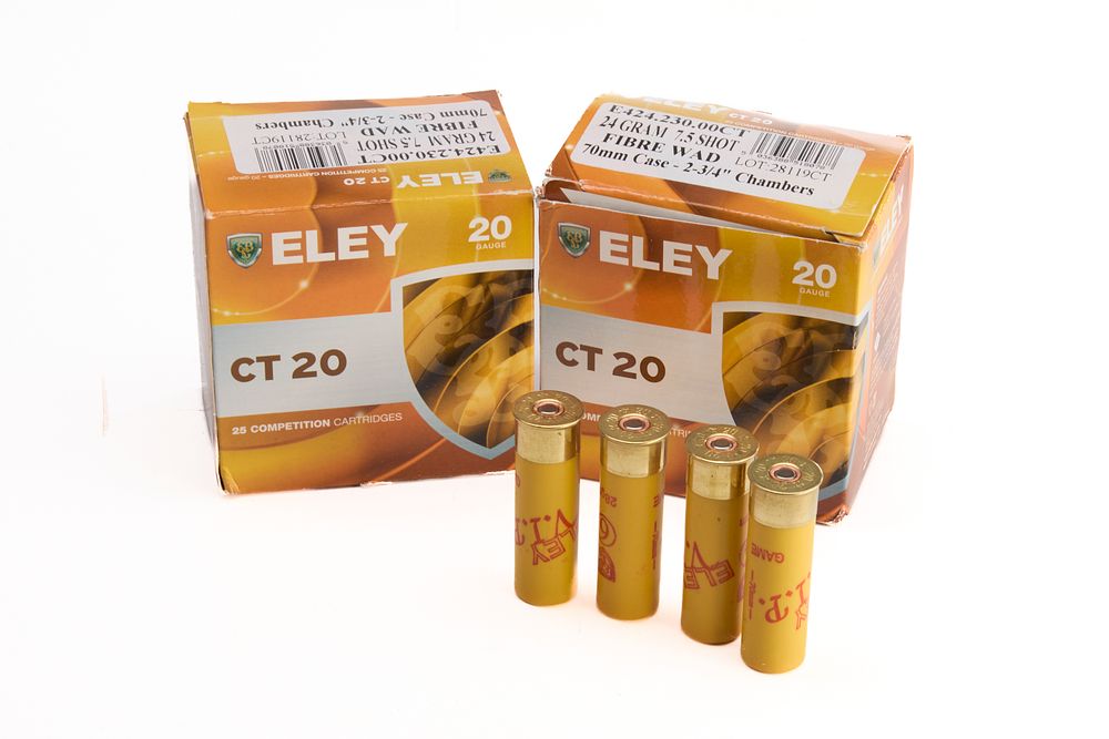 Lot 205: ELEY COMPETITION, 200 OF, & ELEY VIP GAME, 50 OF, 20-BORE CARTRIDGES