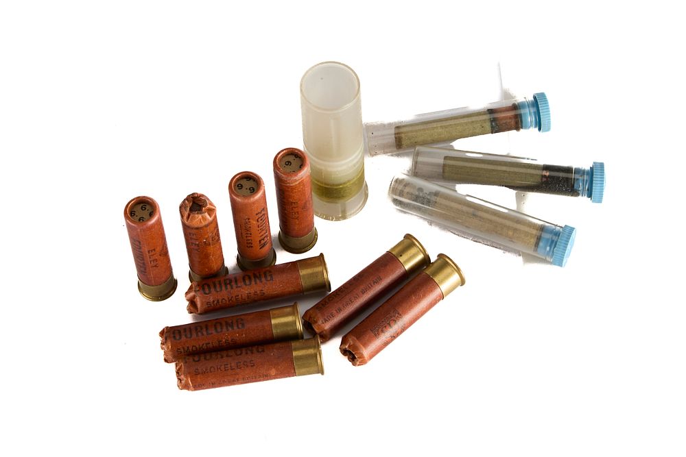 Lot 220: ELEY .410 CATRIDGES, 9 OF, LESS LETHAL AFRICA 12-BORE, 1 OF AND 3 OF
