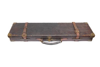 LEATHER AND OAK CASE WITH BRASS CORNERS