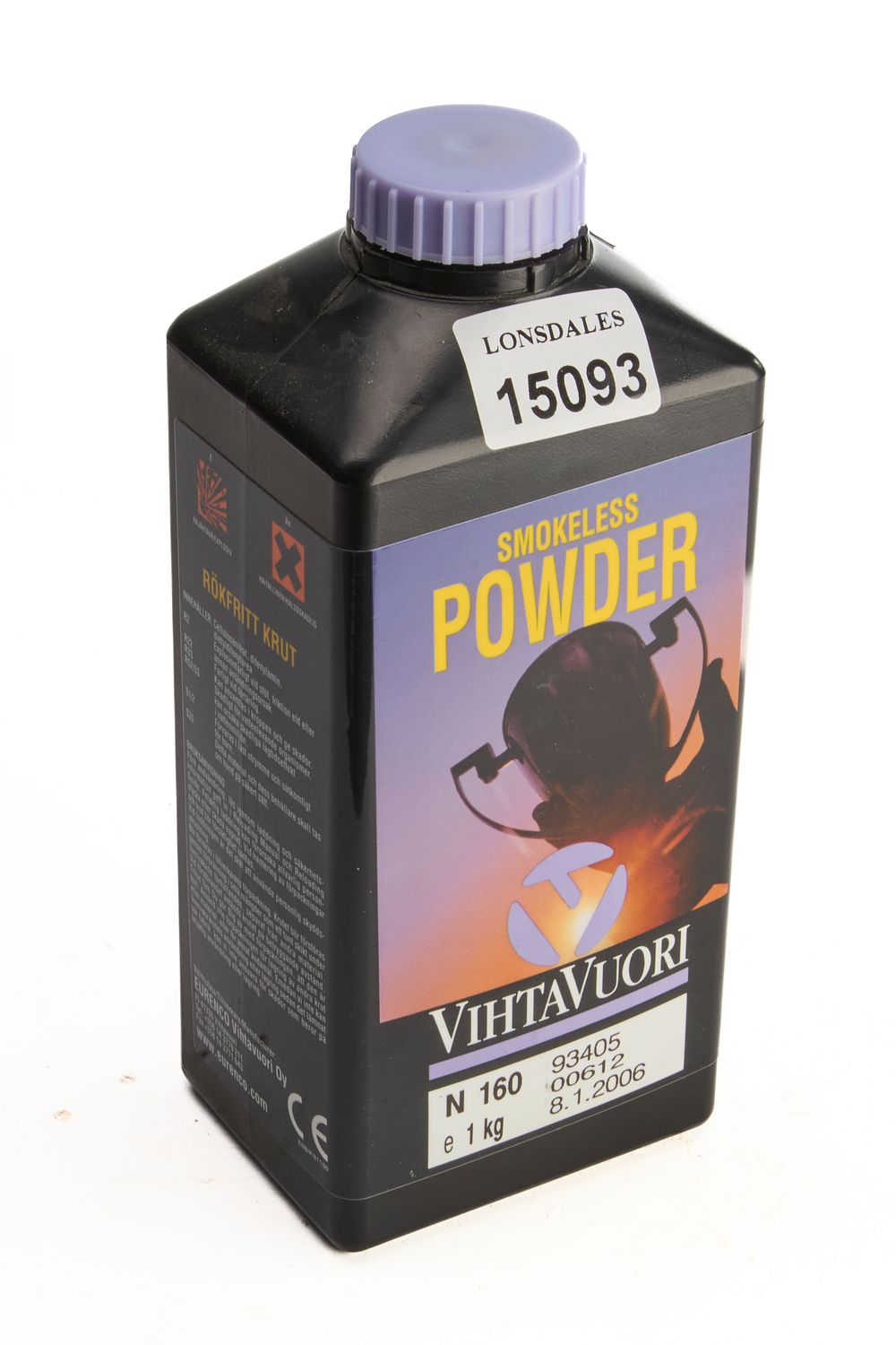 Lot 259: VIHTAVUORI SMOKELESS POWDER N160, OPEN, 0.87KG