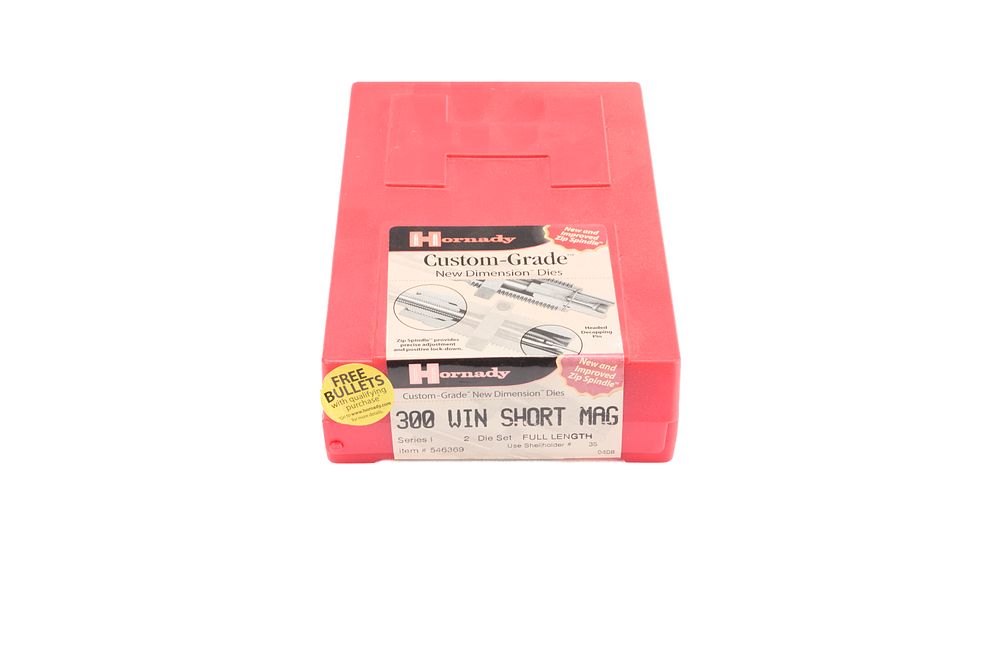 Lot 413: HORNADY 300 WIN SHORT MAG 2 DIE SET FULL LENGTH 546369