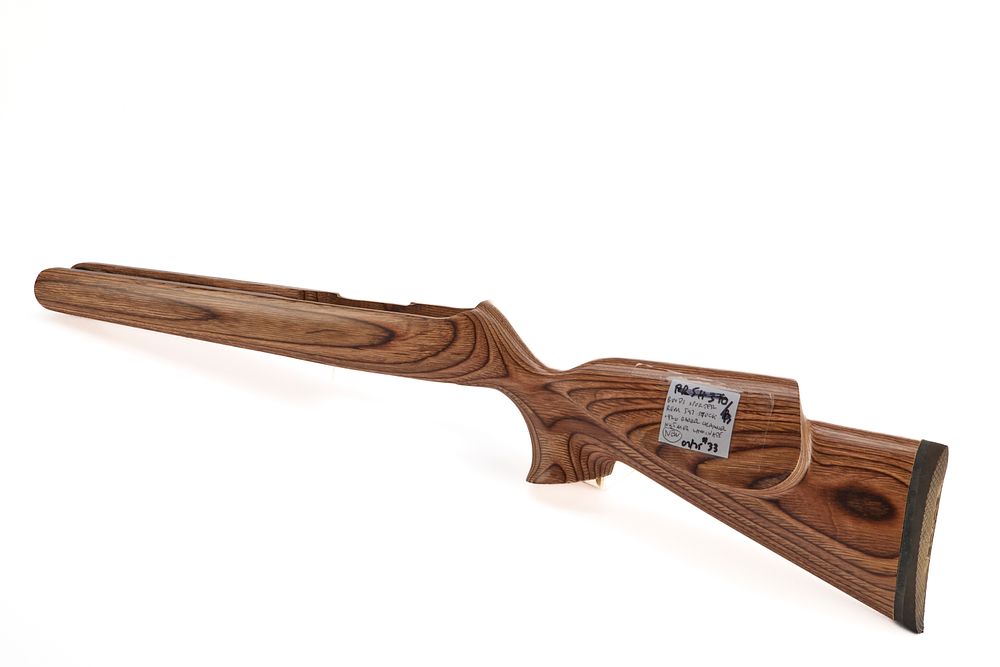 Lot 451a: BOYDS REM 597 NUTMEG LAMINATE NON-THUMBHOLE SPORTER STOCK .920" BARREL CHANNEL