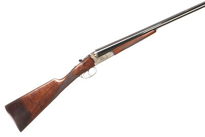 HARRIER A 12-BORE BOXLOCK EJECTOR Ser No 95652;. Ribbed butt, chequered straight grip and 