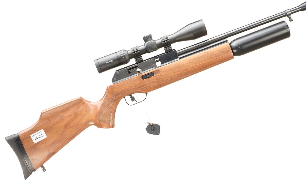 Lot 627: BSA 
 A .22 PRE CHARGED PNEUMATIC AIR RIFLE WITH HAWKE SCOPE Ser No DP08136