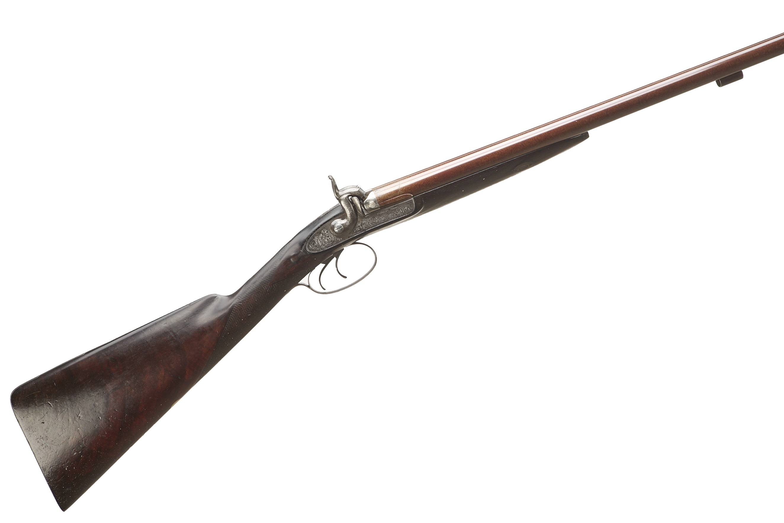 THOMAS BOSS A 12-BORE DAMASCUS PERCUSSION SPORTING GUN Ser No 782;