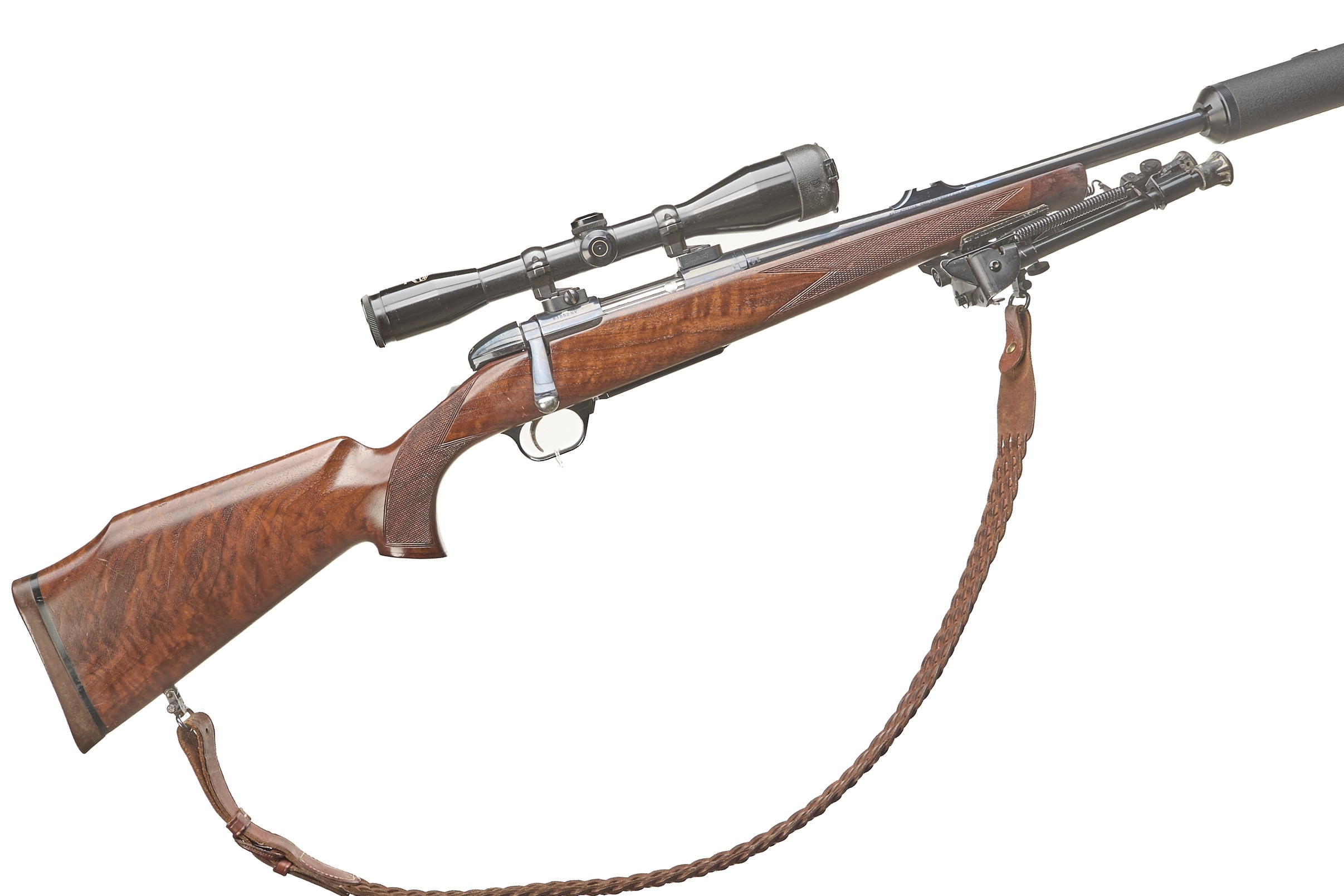 BROWNING A .223 BOLT ACTION Ser No 81852 WITH SCHMIDT & BENDER 6x42 SCOPE & WILDCAT MODERATOR;