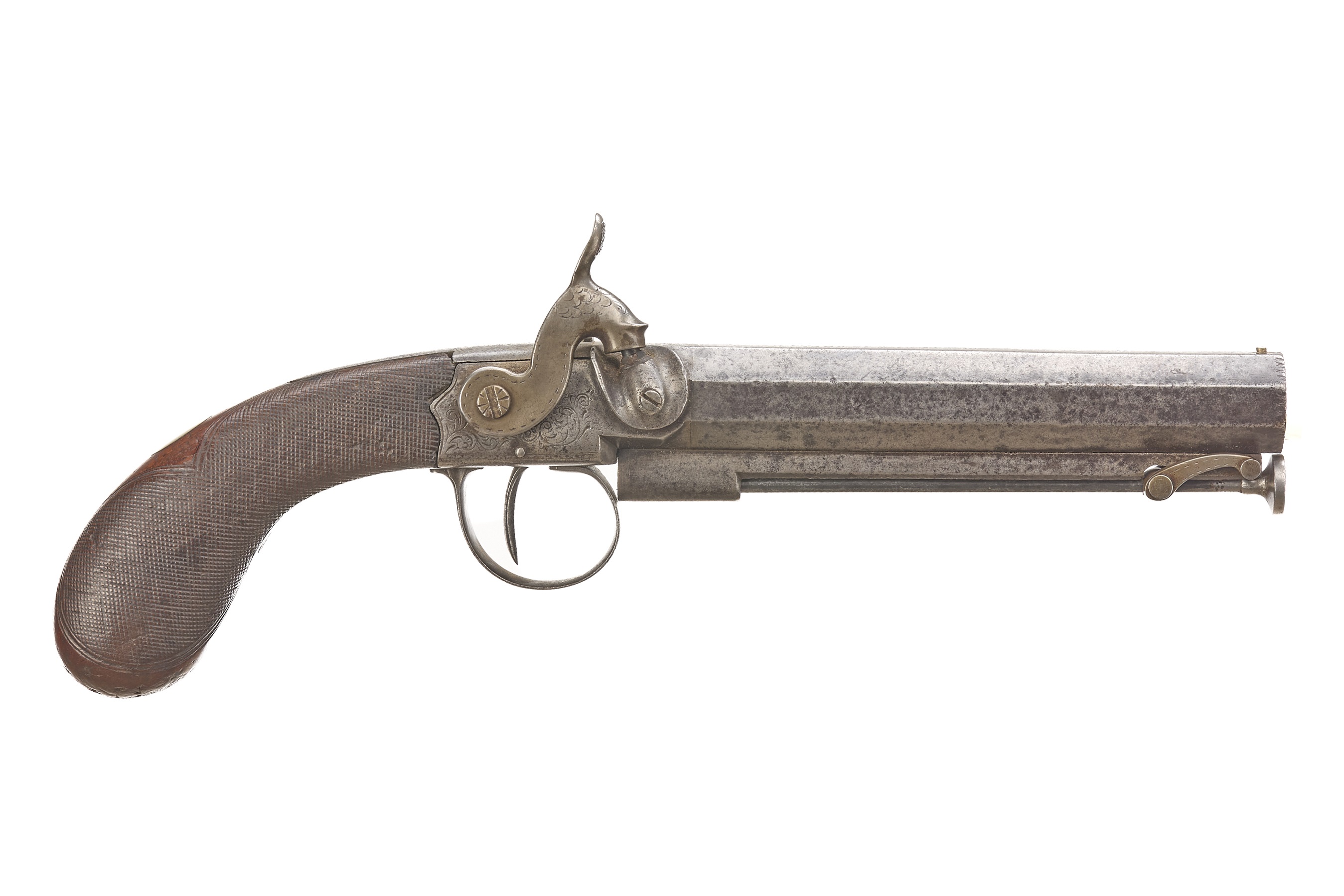BARNES & Co A 28-BORE PERCUSSION SIDE-HAMMER TRAVELLING BELT PISTOL, NVSN