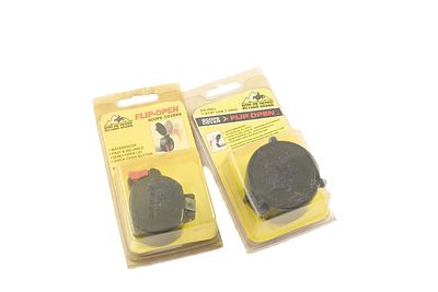 TWO BUTLER CREEK FLIP-OPEN SCOPE COVERS, 48.7mm AND #20210 EYE;