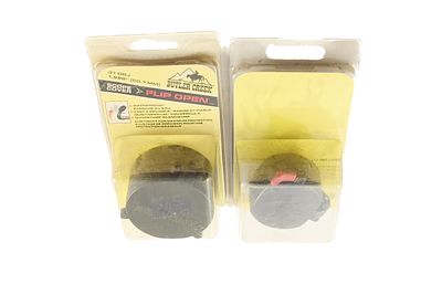 TWO BUTLER CREEK FLIP-OPEN SCOPE COVERS, 50.7mm AND #20210 EYE;