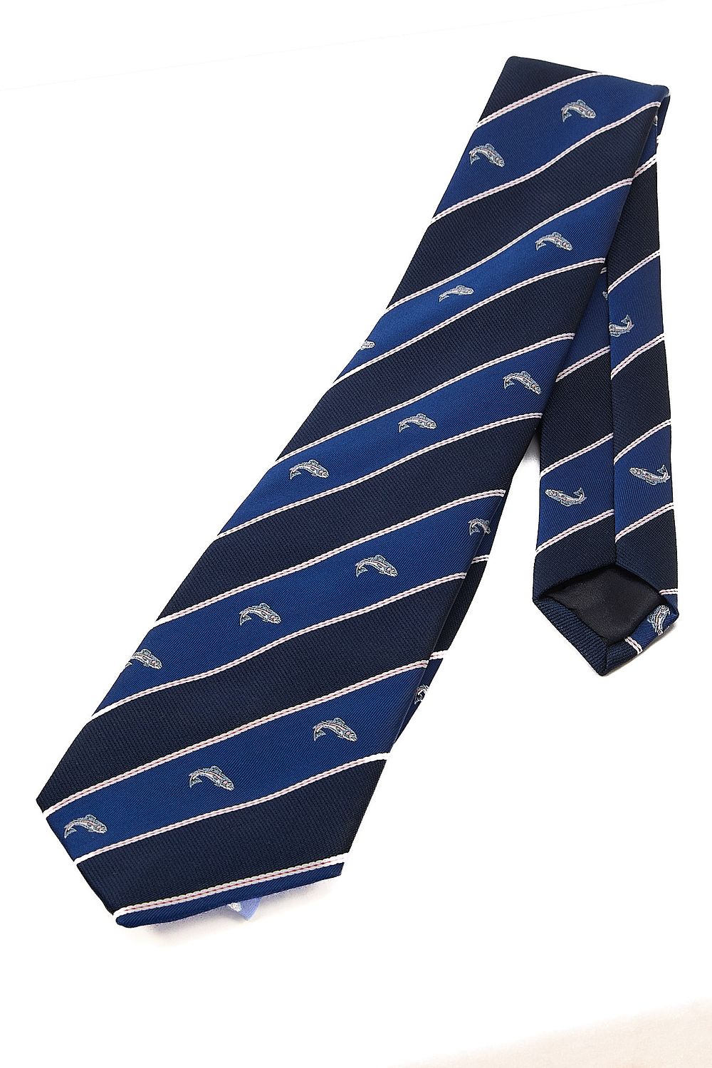 Lot 7: NEW BLUE TIE WITH A SALMON STITCH;