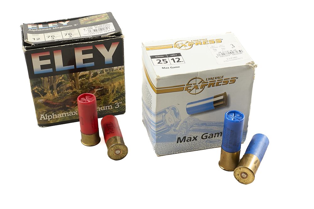 Lot 228: 12-BORE 3 SHOT CARTRIDGES FOR 3", ELEY 46gr 19 OF & LYALVALE 50gr 25 OF;