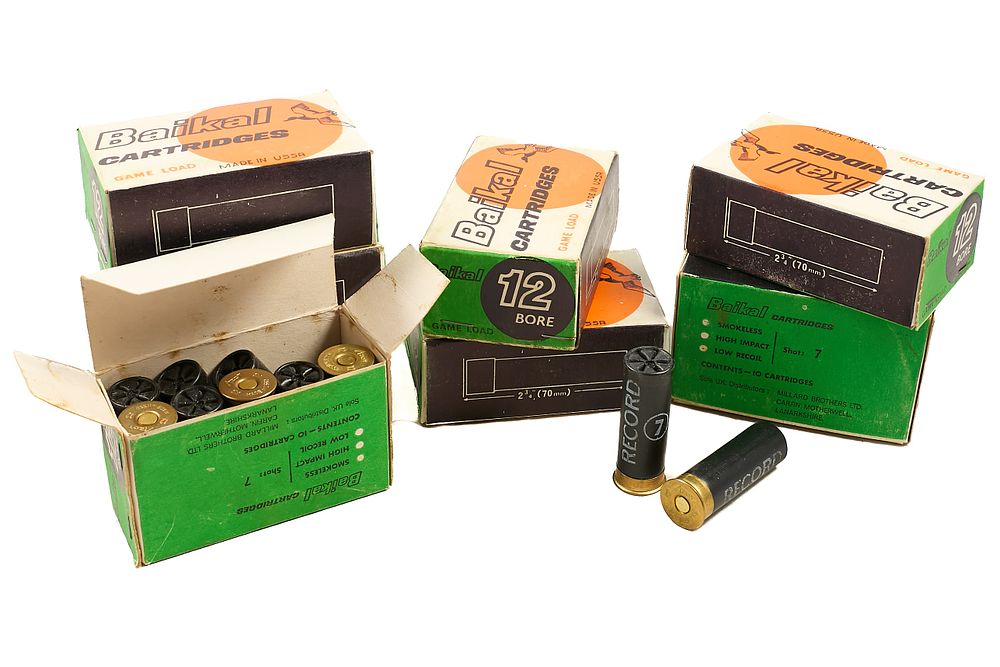 Lot 231: BAIKAL 7 SHOT 12-BORE CARTRIDGES FOR 2 3/4", 130 OF;